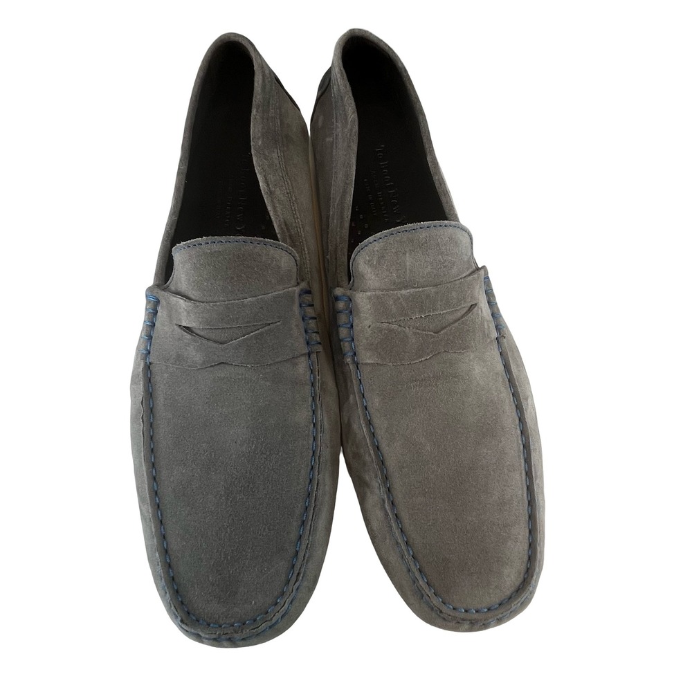 To Boot New York Mens Penny Loafer Grey Suede Driving Moc Blue Stitch Italy 12